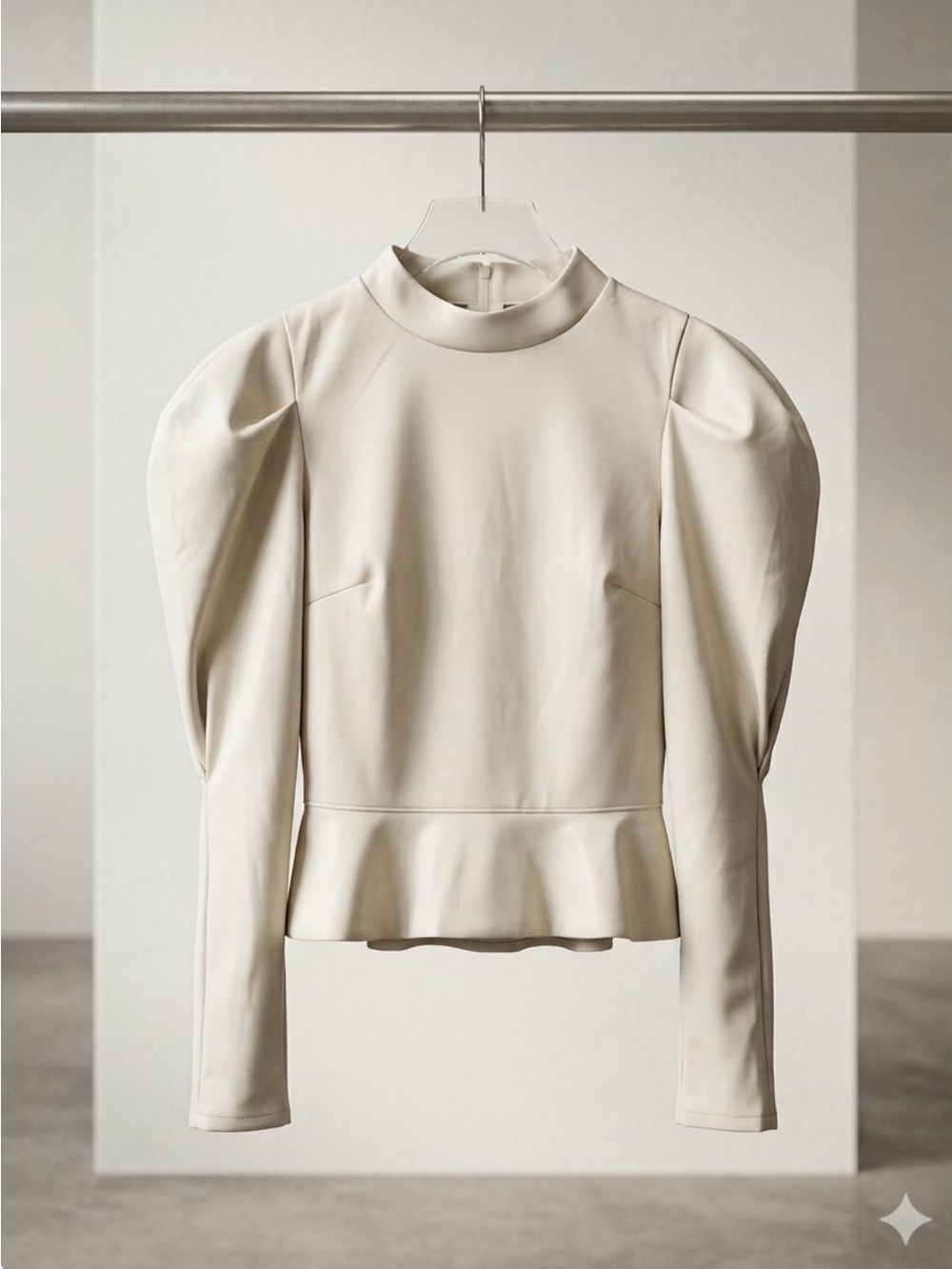 Express Cream Mock Neck Puff-Sleeve Peplum Top - Size M